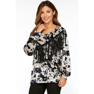Andthewhy Velour Velvet Tie Dye Fringe Pullover Sweatshirt Western Country Cozy